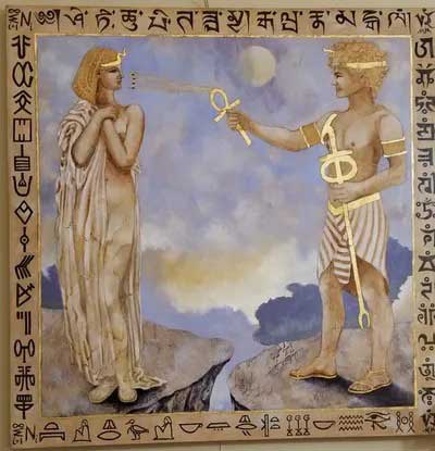 An egyptian art with a man and a woman